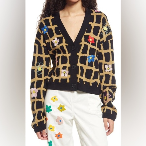 Nordstrom Sweaters - Nordstrom by Cristina Martinez Cotton Cashmere Floral Cardigan Size XS